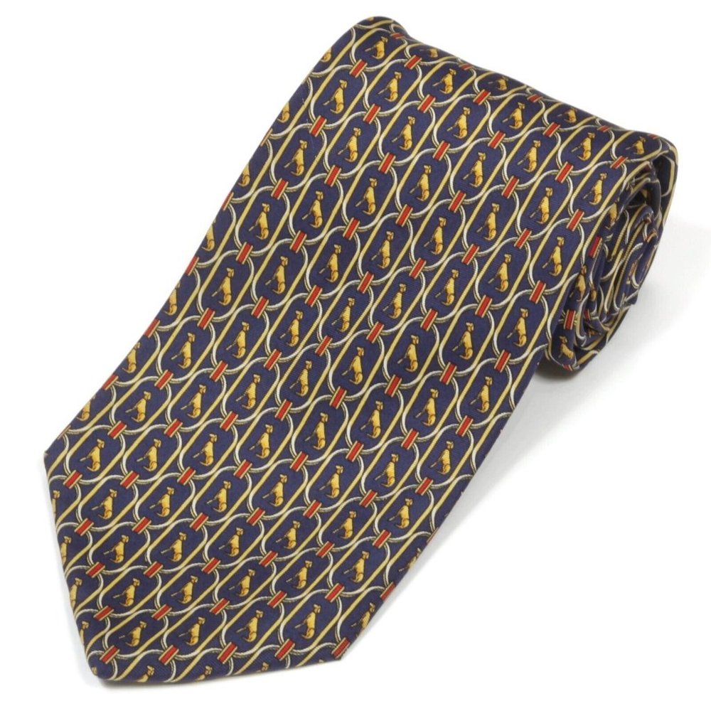 Beaufort Dog Puppy Golden Retriever Men's Silk Neck Tie Blue Yellow
